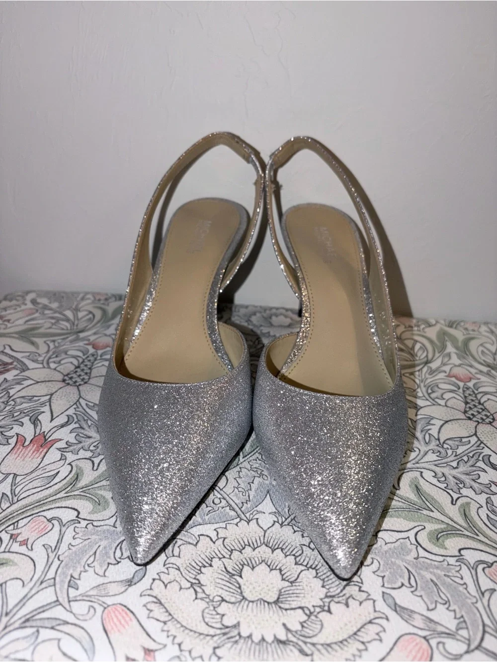 Michael Kors Alina Sling-back Pumps heels shoes formal silver 8.5 or 9 NWOT